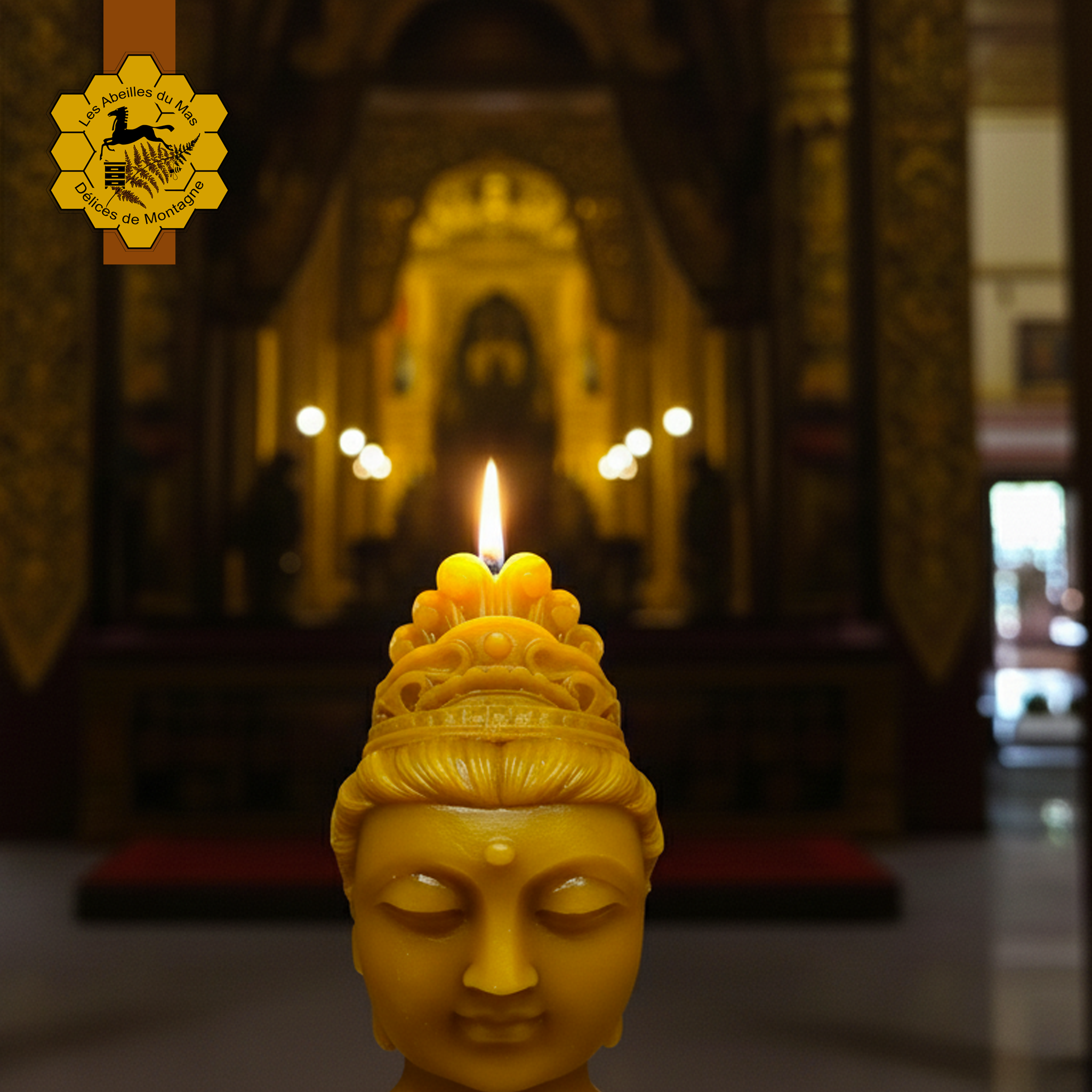 Bougie Miel tête Statue Bouddiste